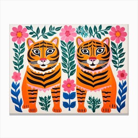 Bengal Tiger 4 Folk Style Animal Illustration Canvas Print