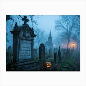 Halloween Theed Wedding Announcement Fog Enshrouds A Dilapidated Signboard Proclaiming The Union Of Canvas Print