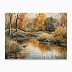 Autumn Pond Landscape Painting (22) Canvas Print