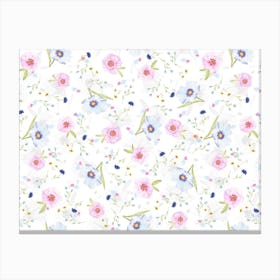 Pink And Blue Flowers Canvas Print