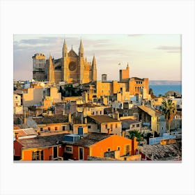 Cityscape With La Seu Cathedral And Rooftops, Palma De Mallorca , Majorca, Spain Canvas Print