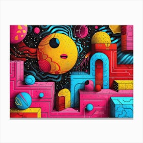 SynthGeo Shapes: A Cartoon Abstraction Psychedelic Art Canvas Print