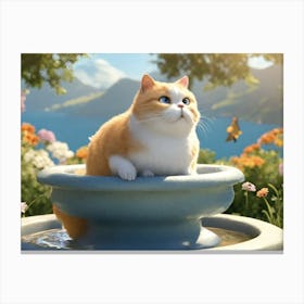 Cat In A Fountain Canvas Print