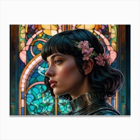 Portrait of a girl against the background of stained glass Canvas Print