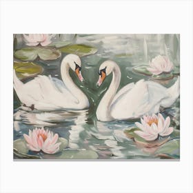 Swans In Water Canvas Print