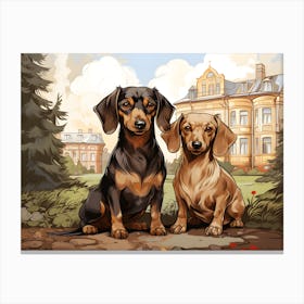 Dachshund Dogs On A Country Estate Canvas Print