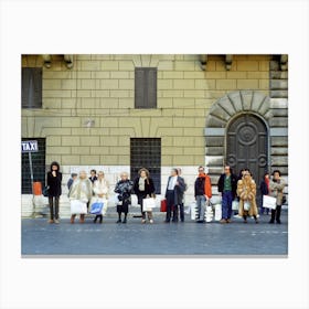 Taxi Queue Of Shoppers Rome Italy Yellow & Blue Canvas Print