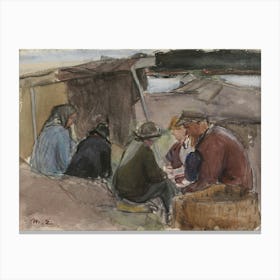 Fisherfolk By The Sea, 1900 1925 By Magnus Enckell Canvas Print
