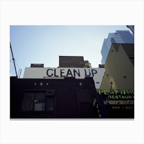 Clean Up Sign New York Blue & Brown Canvas Print