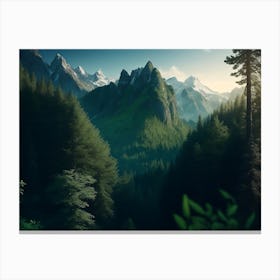 Contrast Of Deep Green Forest And Mountains Canvas Print