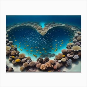 Underwater Scene With A Heart Shaped Opening In The Coral Reef, Surrounded By Colorful Fish And Coral 1 Canvas Print