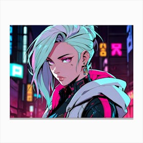 Anime Girl In Neon City Canvas Print