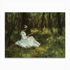 Reading In The Woods 4 Canvas Print