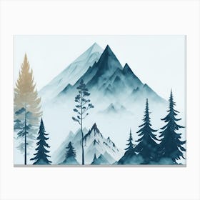 Mountain And Forest In Minimalist Watercolor Horizontal Composition 24 Canvas Print