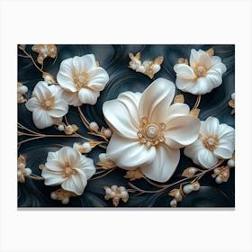 Sophisticated 3d Artwork Design, White And Blue Tones, Golden Jewelry, Floral Motifs 2 Canvas Print