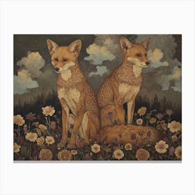 Floral Animal Illustration Jackal 1 Canvas Print