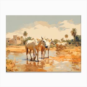 Horses Painting In Rajasthan, India, Landscape 3 Canvas Print