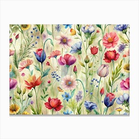 Watercolor Seamless Pattern Of Wildflowers 1 Canvas Print