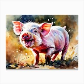 Laughing Piglet (Watercolor) Canvas Print