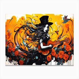 Witches And Music Halloween 18 - Music Girl With Guitar Canvas Print