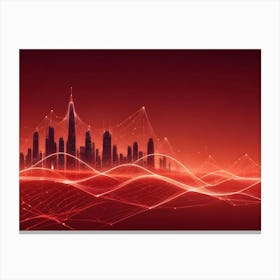 An Abstract Image Of A Cityscape Silhouette With A Red, Glowing Network Of Lines And Nodes Canvas Print