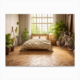 Bedroom With A Bicycle 1 Canvas Print