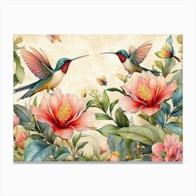 Hummingbirds And Flowers 4 Canvas Print