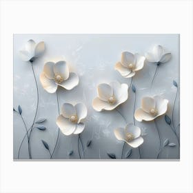 3d Floral Painting Light Gray Background 1 Canvas Print