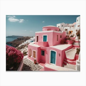 Pink Houses In Santorini Canvas Print