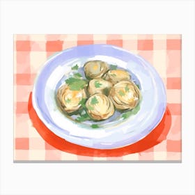 A Plate Of Artichokes, Top View Food Illustration, Landscape 3 Canvas Print