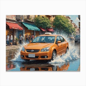 Taxi In The Rain Canvas Print