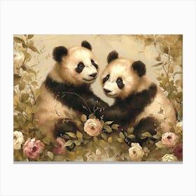 Floral Animal Illustration Panda 4 Canvas Print
