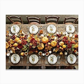 A Traditional Rustic Autumn Harvest Table Set For A Festive Gathering Sun Bleached Wooden Table Hig (1) Canvas Print