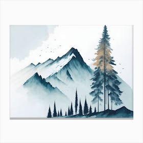 Mountain And Forest In Minimalist Watercolor Horizontal Composition 45 Canvas Print