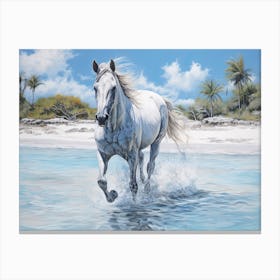 A Horse Oil Painting In Pink Sands Beach, Bahamas, Landscape 1 Canvas Print