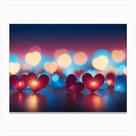 Abstract Image Of A Row Of Hearts With A Glowing Center Against A Blurred Background Of Colorful Heart Shaped Lights 1 Canvas Print