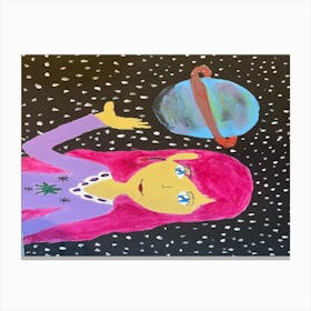 Girl Holding Planet Painting Canvas Print