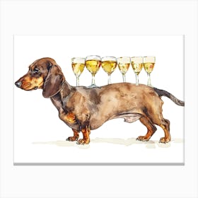 Dachshund With Wine Glasses Canvas Print