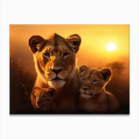 Lioness and Her Cubs Canvas Print