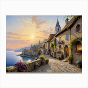 Evening By The Seaside Village Canvas Print