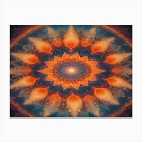 A Vibrant And Intricate Mandala With Orange And Blue Colors, Creating A Spiritual And Mystical Design Against A Starry Background 2 Canvas Print