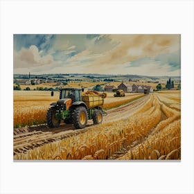 Tractors In A Wheat Field Canvas Print