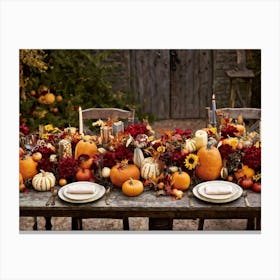 An Autumn Harvest Table Spanning Old Rustic Wooden Planks Teeming Under The Weight Of Vibrant Fre (1) 2 1 Canvas Print