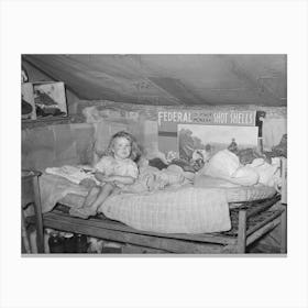 Child Sitting On Bed In Tent Home Near Sallisaw, Oklahoma, Sequoyah County By Russell Lee Canvas Print