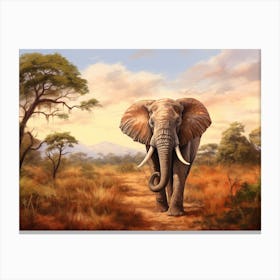 African Elephant In The Savannah Painting 2 Canvas Print