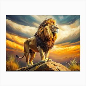 Majestic Lion Standing On A Rock At Sunset 2 Canvas Print