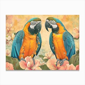 Floral Animal Illustration Macaw 4 Canvas Print
