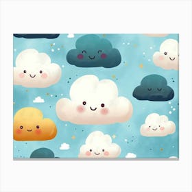 Seamless Cartoon Clouds Pattern, Textured Background Canvas Print