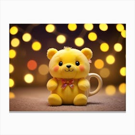 Yellow Plush Bear With A Bow On A Brown Background Canvas Print