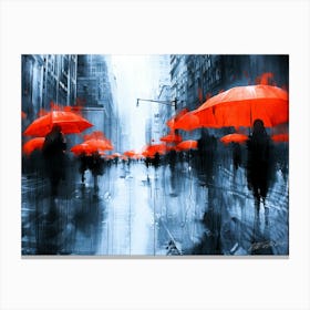 Rainy Day - Red Umbrellas Rain Canvas Print